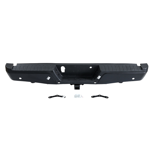 BLACK REAR BUMPER FOR FORD F-150 W/ MAX TOW 2015-2020 W/SENSORS HOLES